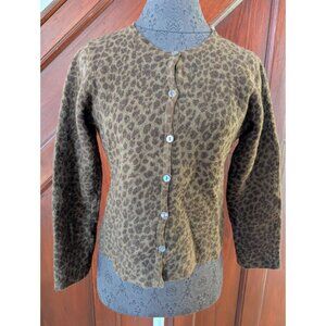 Alexandra Bartlett Petite Wool Cardigan Sweater PL Brown Animal Print Button-Up